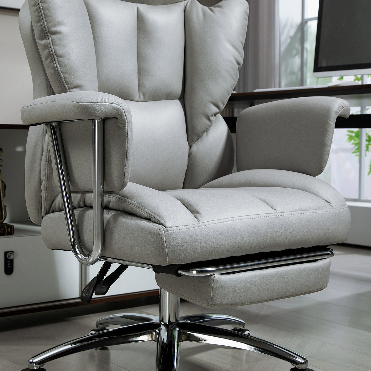 Office Chair, Ergonomic Swivel with Footrest, Light Grey