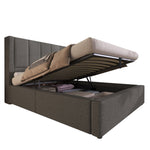 Upholstered Single Bed 90x200cm Hydraulic Storage Cup Holder Charging Station Linen Grey