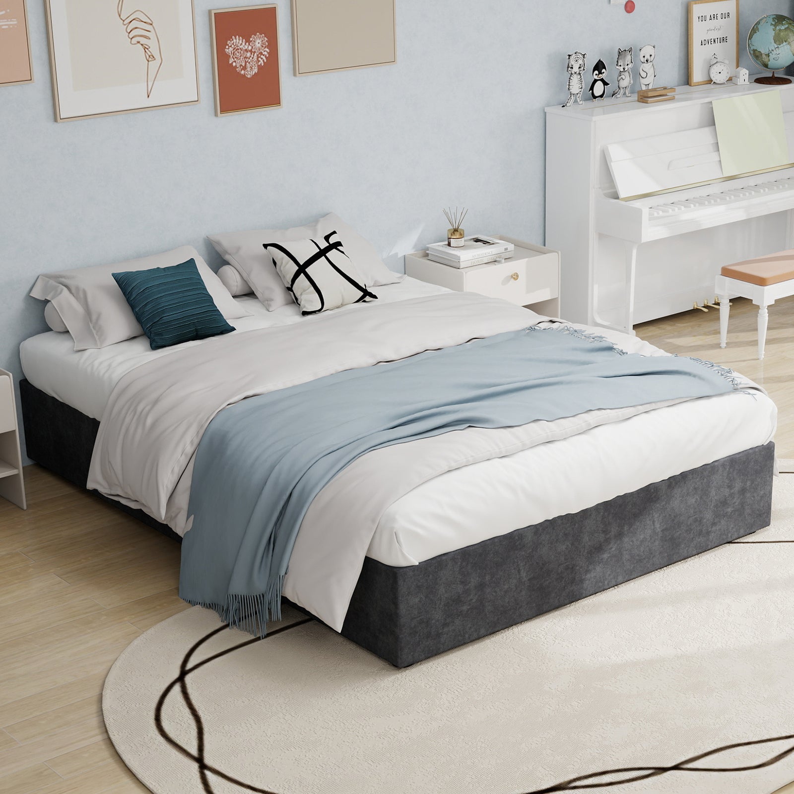 Bed Frame 160x200CM Gas Lift Storage Gray Dutch Velvet