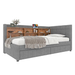 Daybed Sofa Bed 90x200cm 2 Drawers USB/Type C Storage - Linen Grey