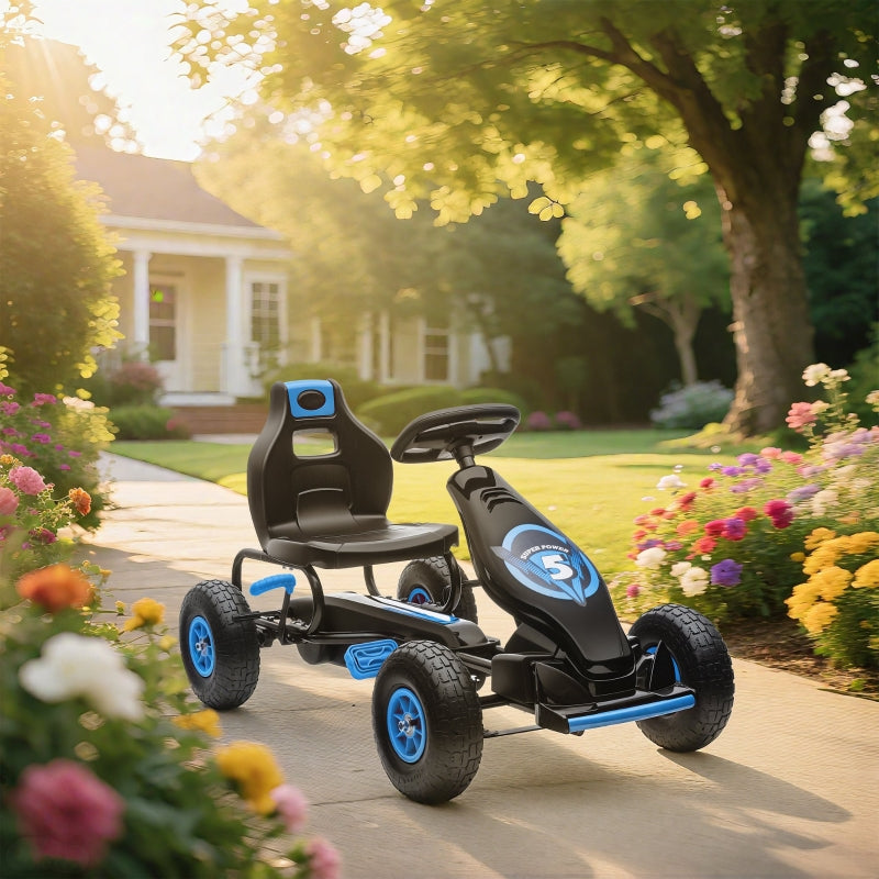 Children's Go-Kart with Pedals, Adjustable Seat, Blue and Black