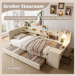 Daybed with Desk and Drawers, USB Ports and Storage, Beige Linen