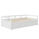 Pull-out Sofa Bed, 90/180x200 cm, Drawers & Slatted Frame, Pine Wood, White