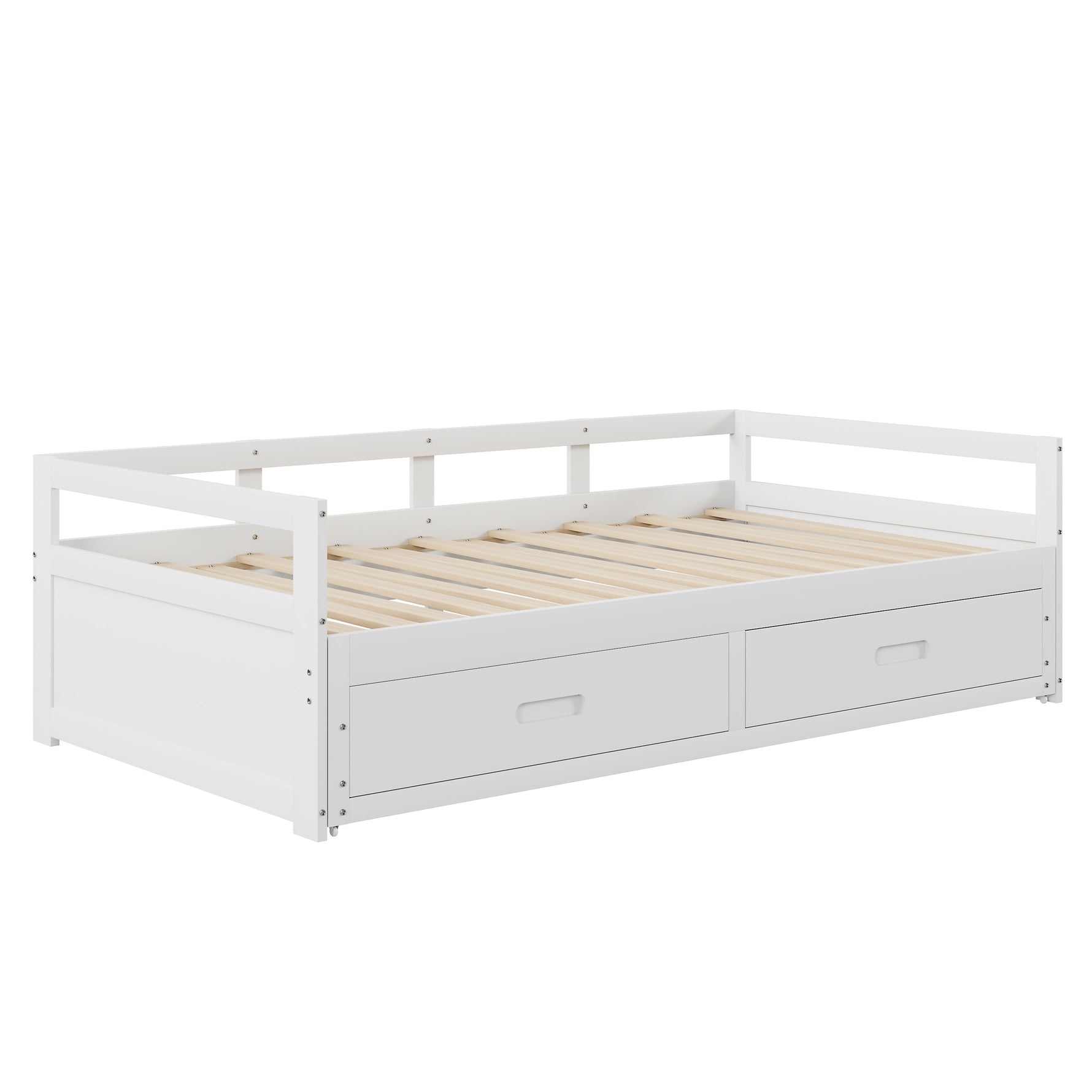 Pull-out Sofa Bed, 90/180x200 cm, Drawers & Slatted Frame, Pine Wood, White