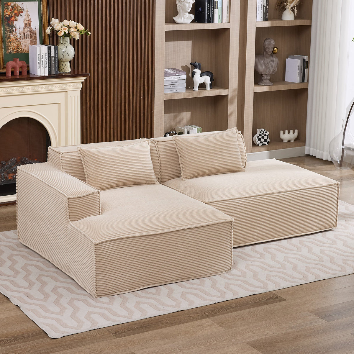 Economy Textile Sofa, 235 cm Wide with Two Cushions and Pencil Case, Modern and Comfortable, Textile