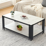 Rectangular Coffee Table Modern Marble-Effect Top Metal Legs White and Black