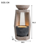 Garden Fountain with LED Lighting, Water Pump and Decorative Basin, Artificial Stone Beige
