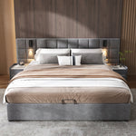 Upholstered Bed 160x200cm Hydraulic Storage Lamp USB - Velvet Grey