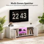 TV Cabinet, LED Lighting, 2 Doors, Glass Shelf, White Chipboard