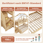 Children's Bunk House Bed 90x200/140x200 with Storage, Natural Wood