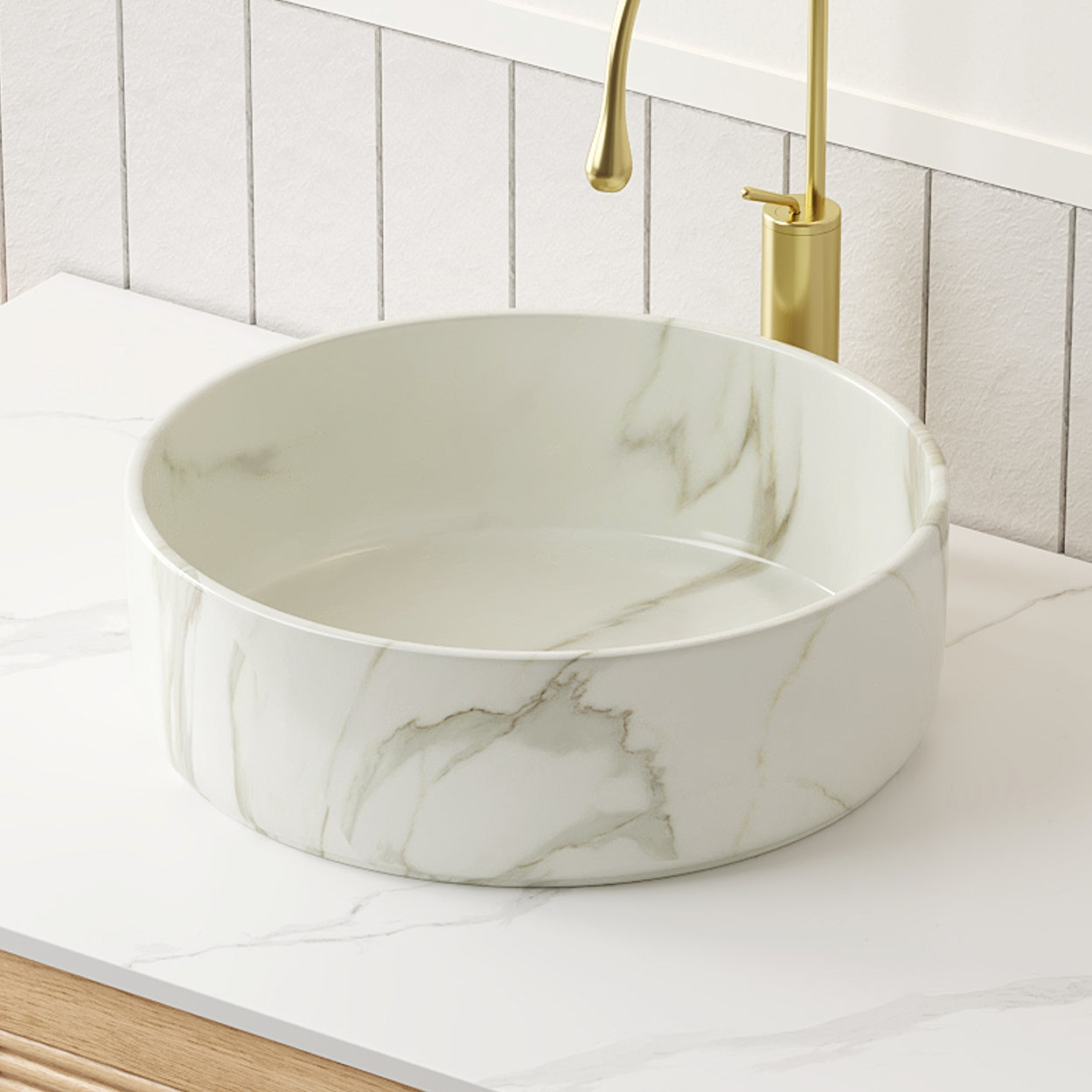 36cm Round Basin with Stone Grain, Matte White