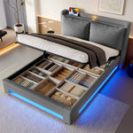 Modern Upholstered Bed 140x200cm Storage LED USB-C Headboard