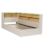 Daybed Upholstered Sofa Bed 90x200cm Hydraulic Storage LED USB Beige Velvet