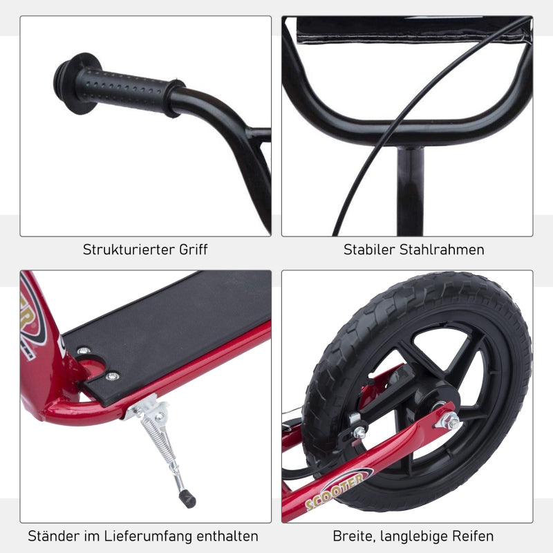 Kids' Kick Scooter with Rear Brake and Height Adjustable Handlebars, Red Steel