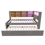 Sofa Bed 90x200 Pull-Out LED/Storage Upholstered Flannel Dark Grey