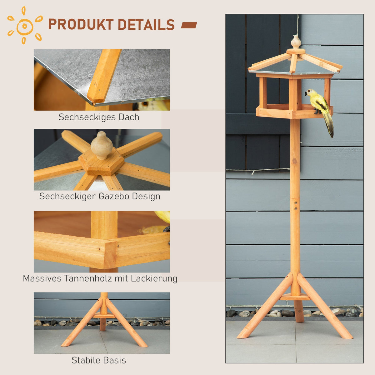 PawHut Birdhouse Bird Villa Feeder with Stand and Zinc Roof