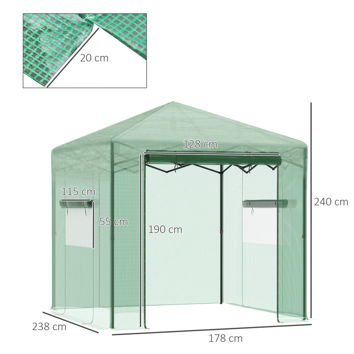 Greenhouse/Tomato House Roll-Up Door Window 238x178x240cm PE Steel Dark Green