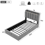Upholstered Bed 90x200cm with Storage & USB, Grey Velvet