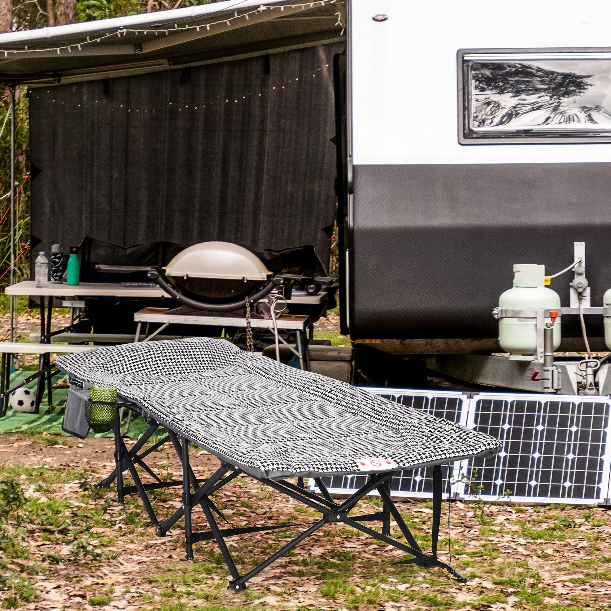 Camp Bed, with Bag & Cup Holder, 120 kg, Black
