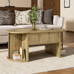 Modern Height-Adjustable Coffee Table with Hidden Storage and Sliding Doors, Wood