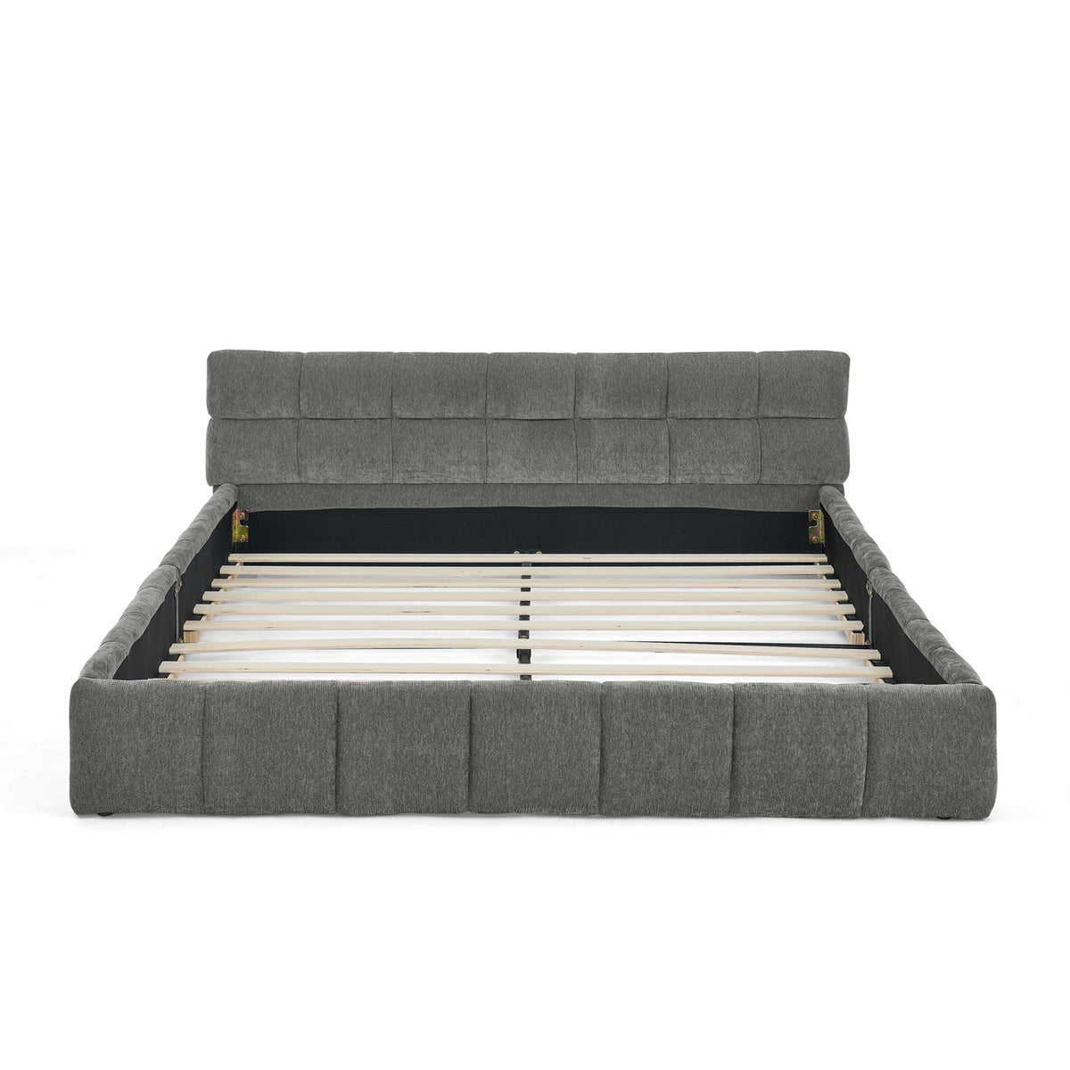 Double Bed 140x200cm Square Quilted, Dark Grey Chenille