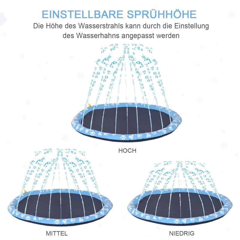 Splash Sprinkler Pad, 150 cm Anti-Slip Water Play Mat, PVC Blue