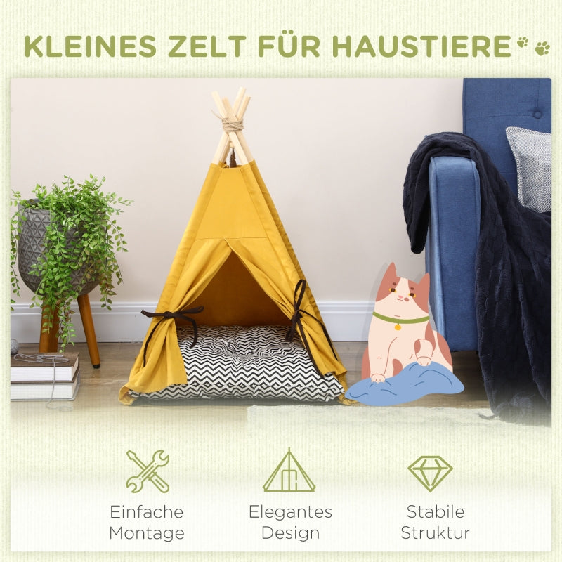 Pet Bed, Teepee Design with Soft Cushion & Floor Mat, for Dogs and Cats, Fabric