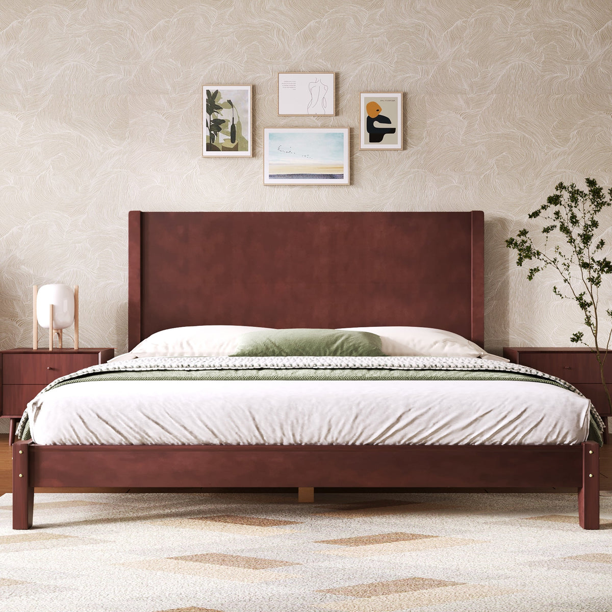 Platform Bed with Headboard and Slatted Base, 160x200cm, Brown