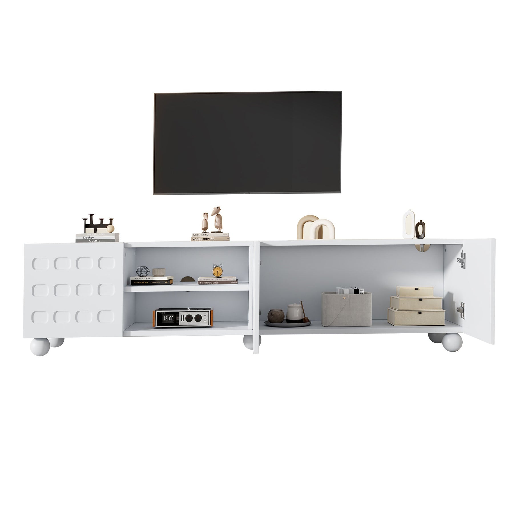 TV Cabinet Lowboard 200cm 3-Door Printed Design - White