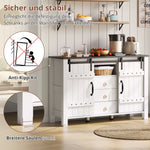 Sideboard Buffet 120cm Sliding Doors 3 Drawers - Rustic White