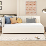 Upholstered Bed Sofa Bed, 90x200 Multifunctional with Slatted Frame, Beige Velvet Fabric