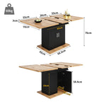 Telescopic Extendable Dining Table 140x70cm Storage Shelf - Natural/Black