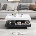 High-gloss tabletop coffee table, 360° rotatable, 2-tier with storage, white and black