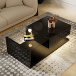 Coffee Table with Glass and LED Effect, High-Gloss Black