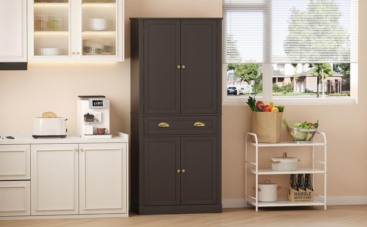 Storage Cabinet 182cm 4 Doors 1 Drawer Adjustable Shelves - Black