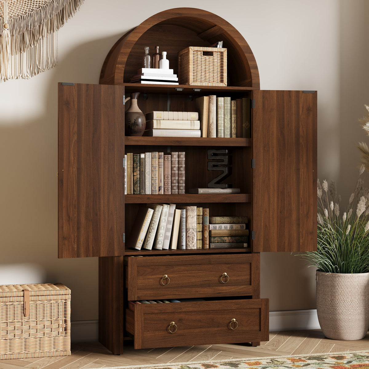 Sideboard Wickerwork Arch Style Double Drawers Storage Vintage