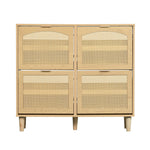 Shoe cabinet with 4 folding drawers, rattan and metal, wooden