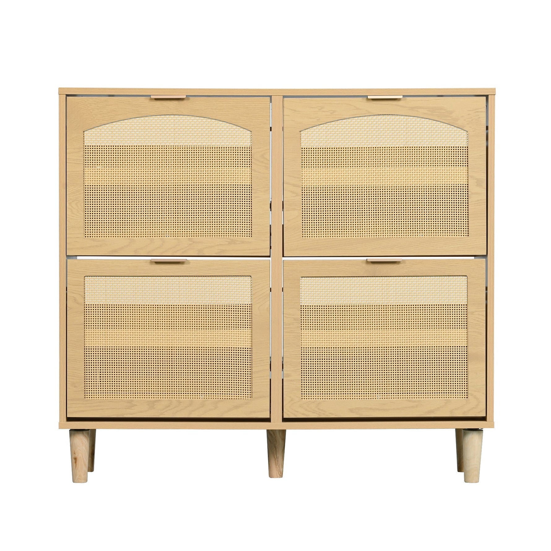 Shoe cabinet with 4 folding drawers, rattan and metal, wooden