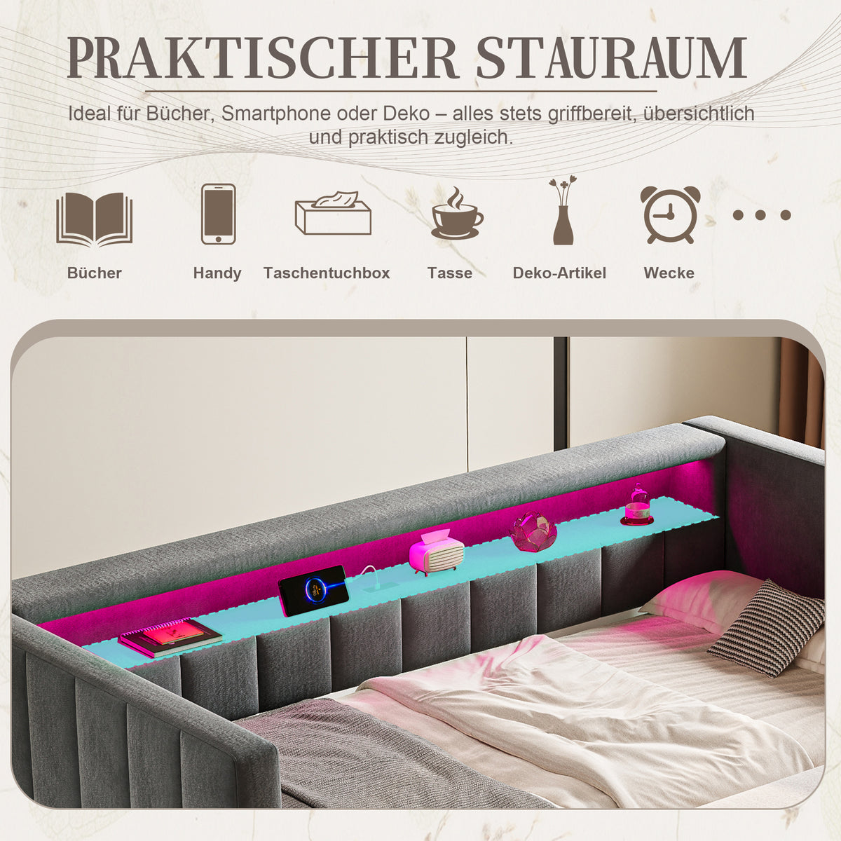 Multifunctional Sofa Bed 90x190cm, Pull-Out & Storage, Gray Velvet