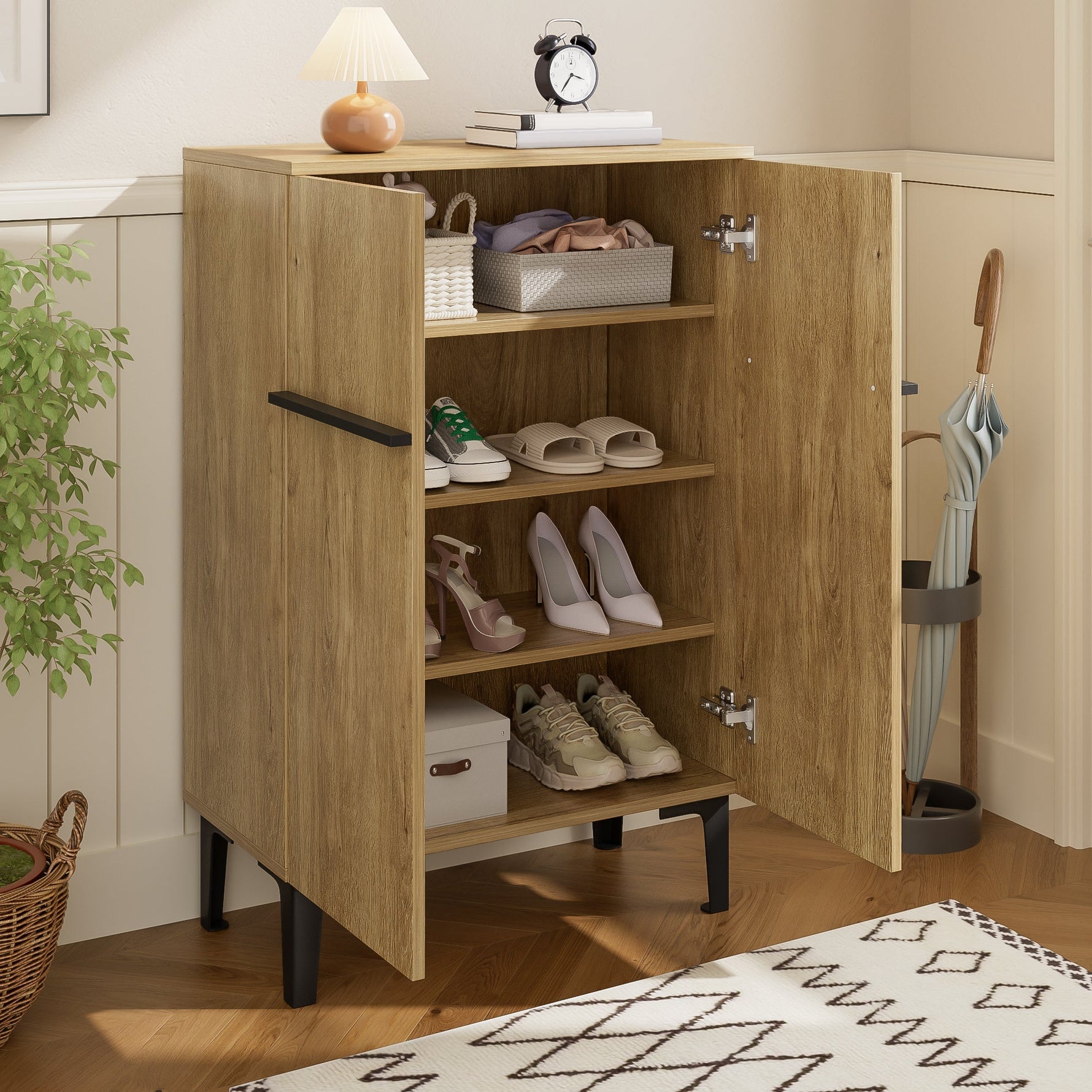 Shoe Cabinet Double Doors Adjustable Shelves - Modern 95x60x34.5cm