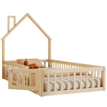 Children's House Bed 90x200 cm Chimney Shape, Natural Pine Wood
