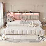 Upholstered Sofa Bed 90x200cm with Pull-Out Bed & LED, Beige Velvet