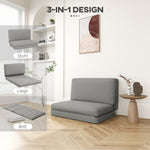 3-in-1 Folding Sofa Bed with Storage, Velvet, Light Gray