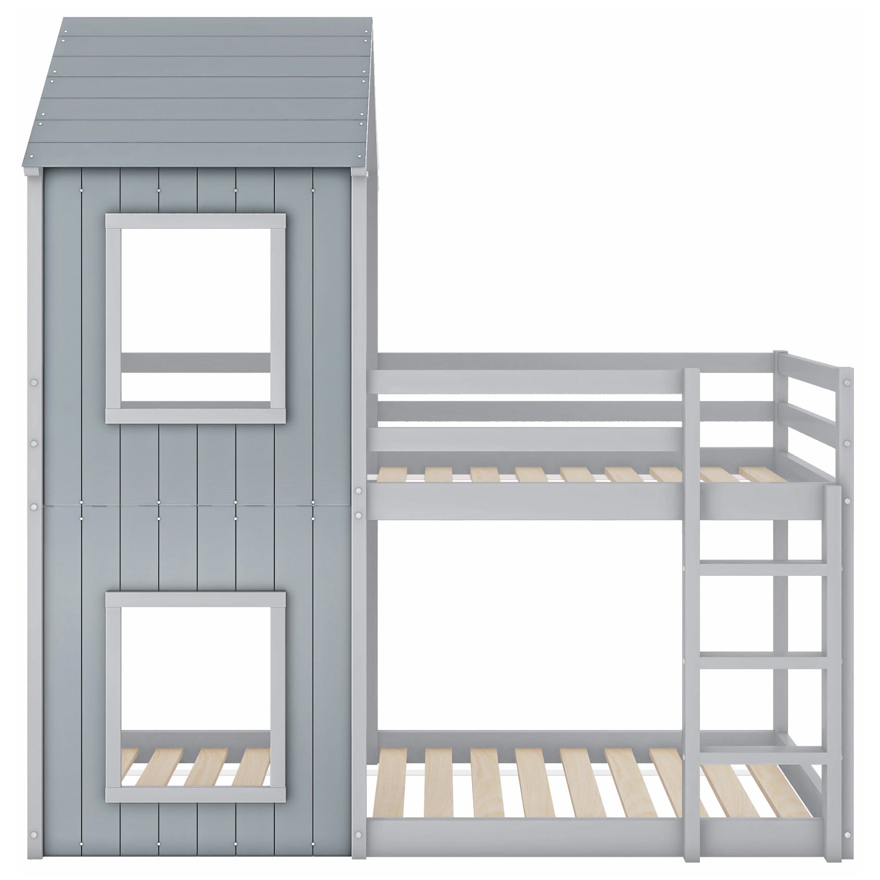 Bunk Bed 90x200cm House Bed with Ladder and Canopy Solid Wood Grey
