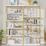 Modern Minimalist Shelf with Multi-Tier Storage and Steel Frame, Gold and White