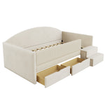 Upholstered Sofa Bed 90x190cm with 2 Drawers, Beige Velvet