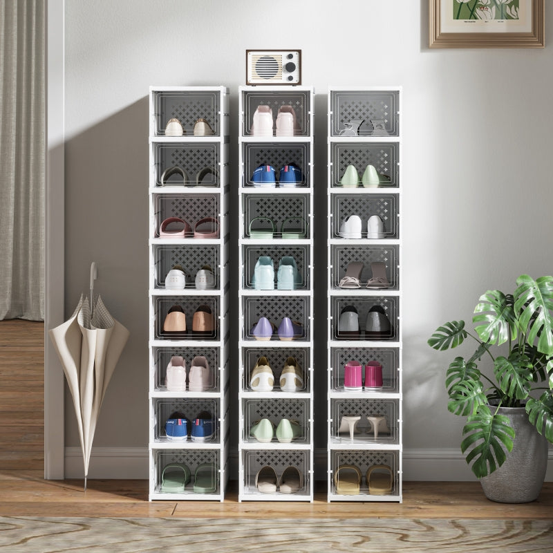 Shoe Boxes Stackable Foldable 8 Piece with Transparent Doors White