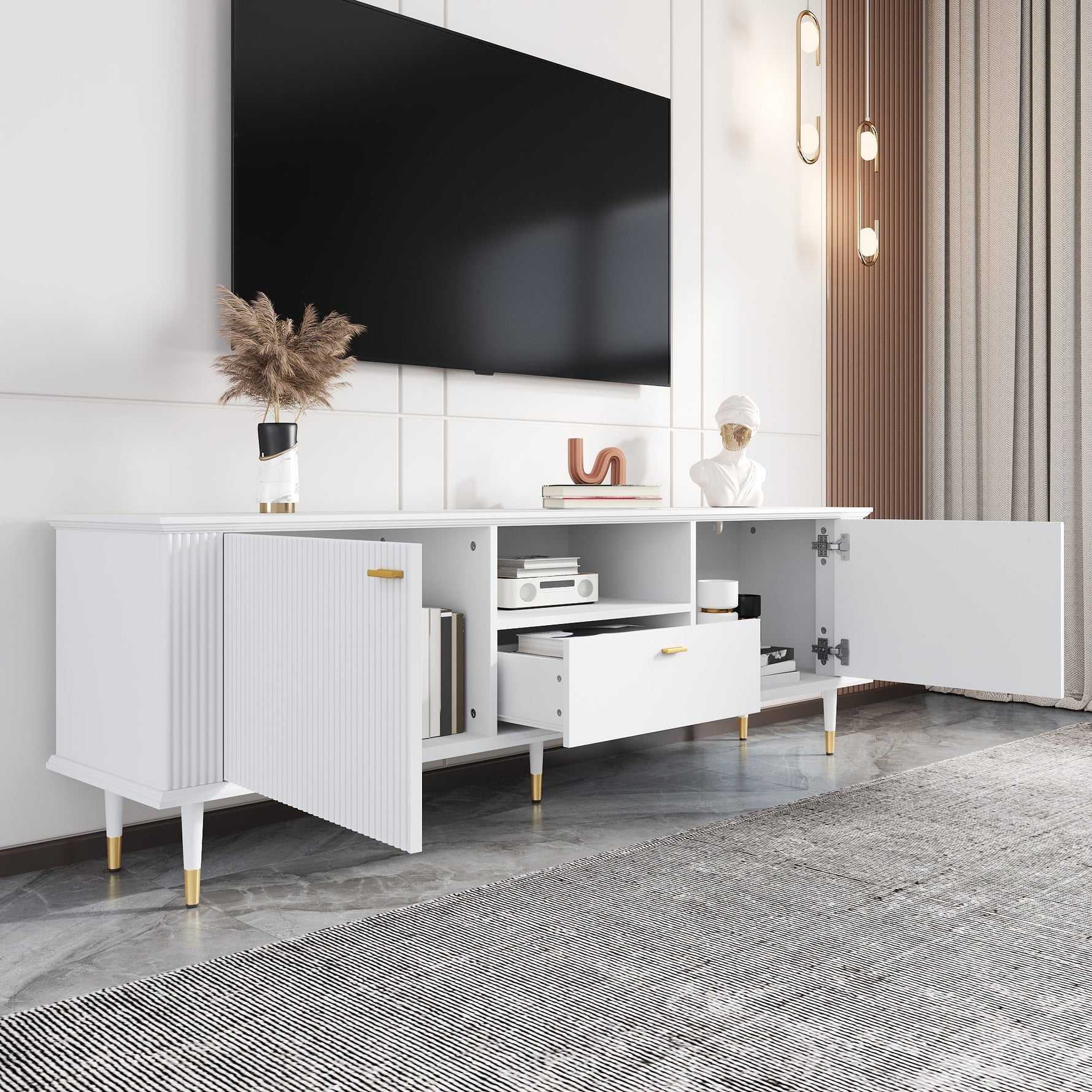 TV Stand with Storage and Cable Management