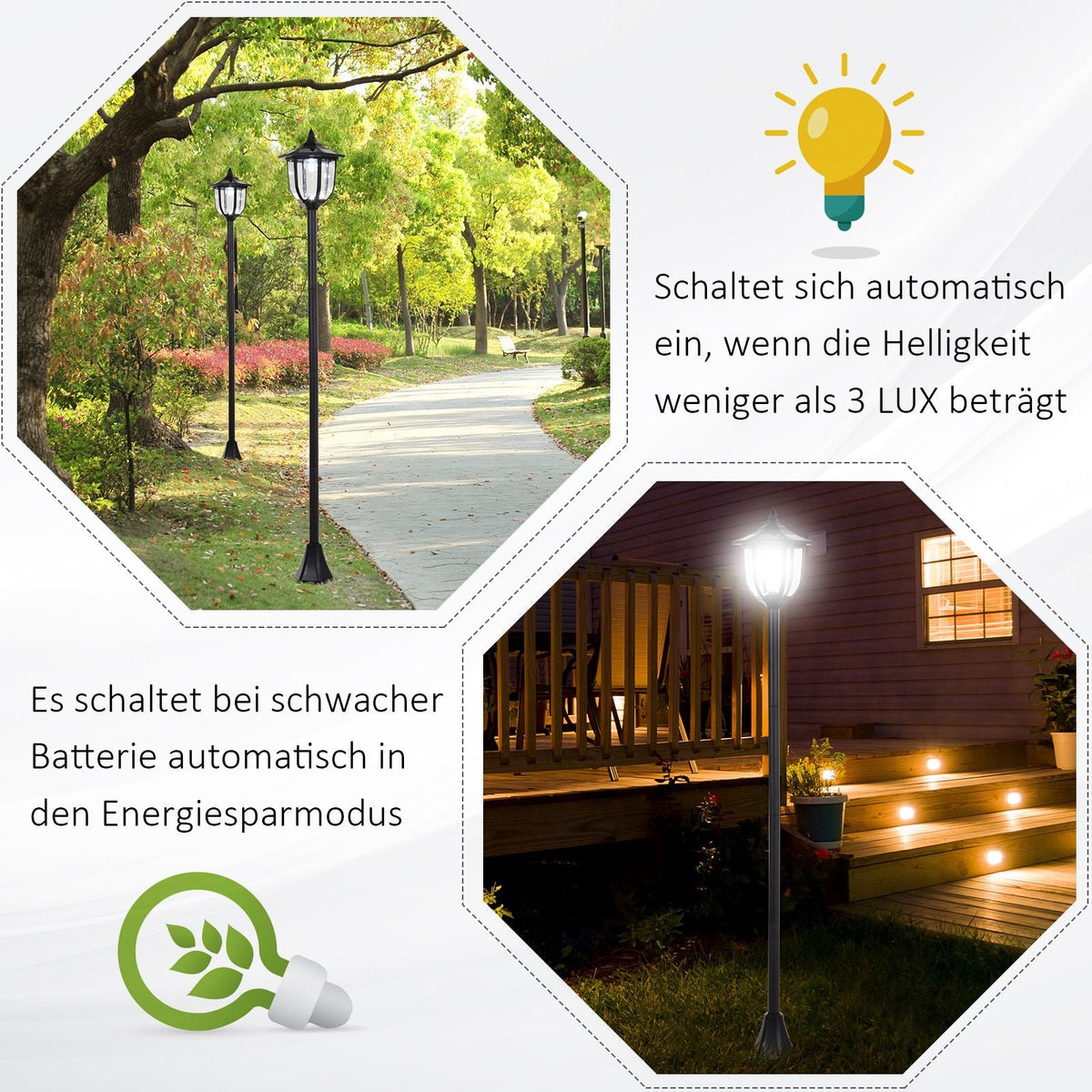 Solar Garden Light LED Lantern 30/60 Lumens, Black Plastic