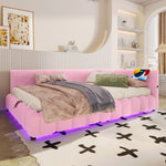 Daybed Sofa Bed 140x200cm Hydraulic Storage LED USB/Type-C - Imitation Fleece Pink